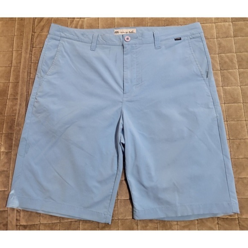 Travis Mathew Golf Performance Shorts Men Size 36 Blue Solid High Rise Black Tab